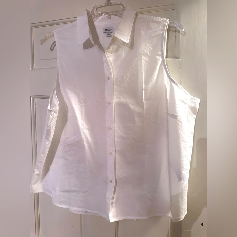 White sleeveless button down shirt from JCrew